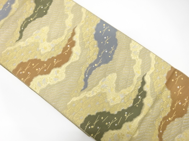 JAPANESE KIMONO / ANTIQUE FUKURO OBI / SILK / REVERSIBLE / WOVEN FLOWER